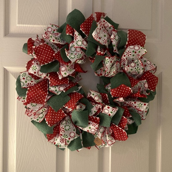 Handmade Other - HANDMADE Christmas Holiday Wreath Red Green Peppermint Ribbon 16”